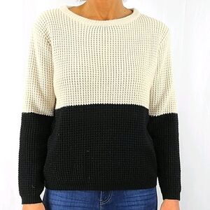 Poppy Lux Waffle Knit long sleeve sweater size 6 Colorblock Black Creme
